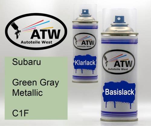 Subaru, Green Gray Metallic, C1F: 400ml Sprühdose + 400ml Klarlack - Set, von ATW Autoteile West.